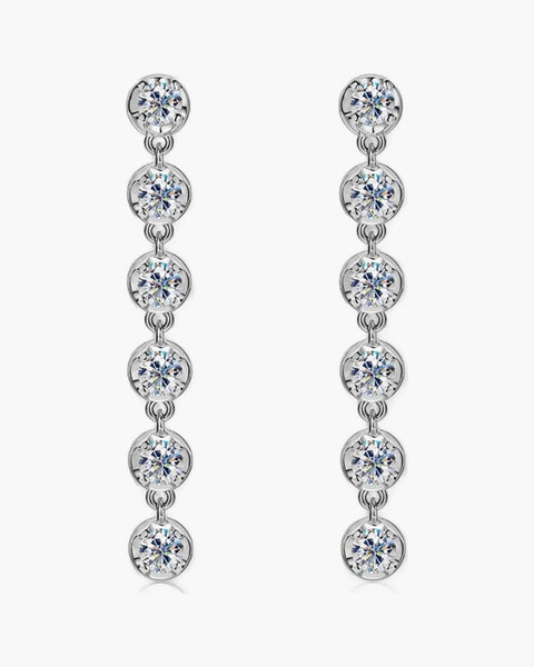 Dangling women's silver 925 earrings with multiple round brilliant cut cubic zirconia stones