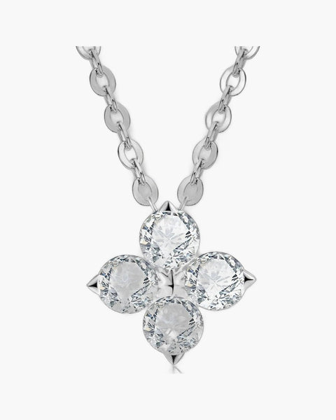 Sparkling silver 925 women's necklace with a four-leaf clover pendant featuring brilliant cubic zirconia