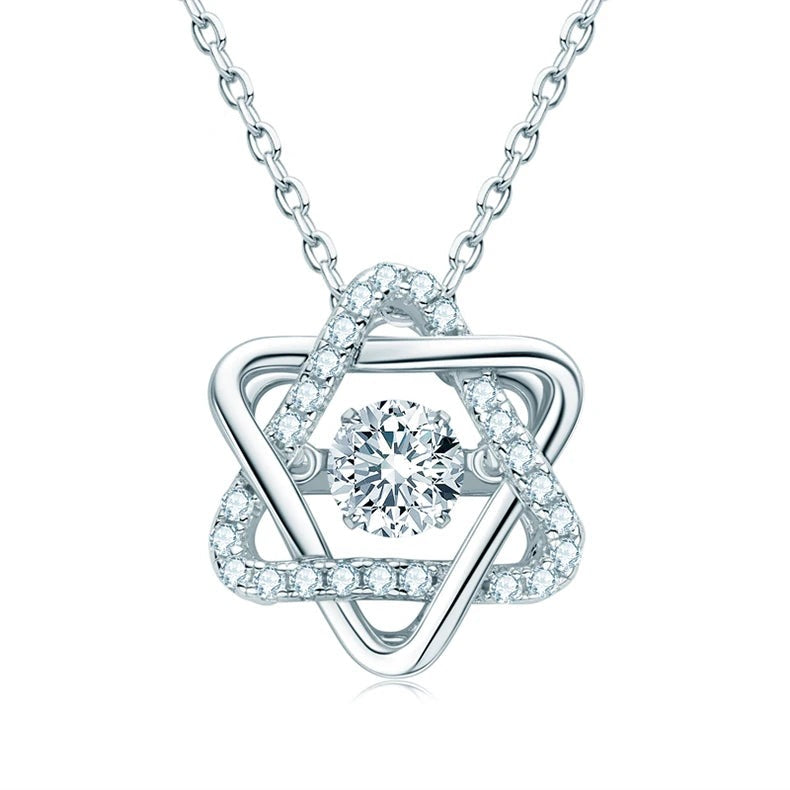 Women's silver 925 necklace with a star-shaped pendant featuring a sparkling central diamond