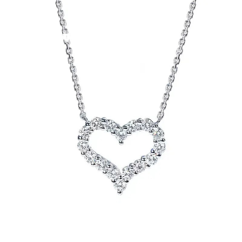 Sparkling silver 925 women's necklace with a heart-shaped pendant encrusted with clear stones
