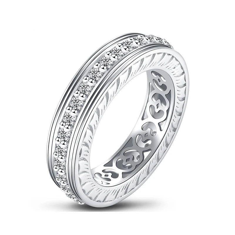 Women's silver 925 ring with two rows of sparkling cubic zirconia and intricate cutouts