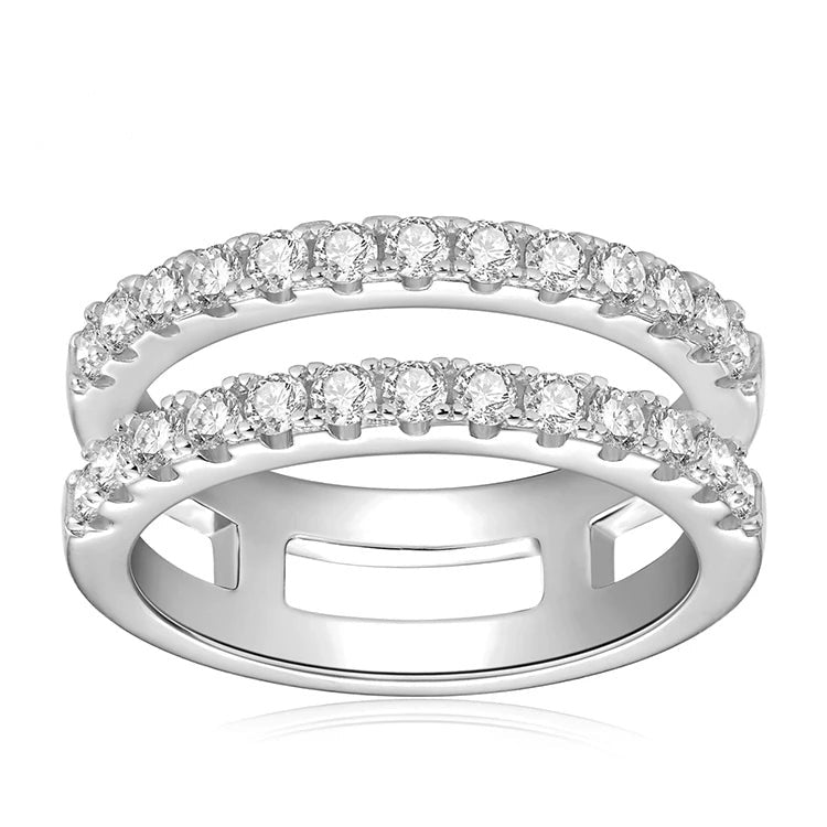 Sparkling women's silver 925 ring with two rows of brilliant round cut cubic zirconia