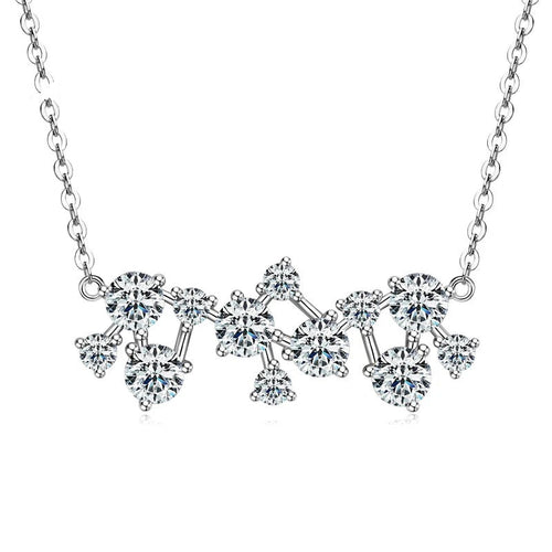 Women's sterling silver necklace with a cluster of round brilliant cut cubic zirconia stones