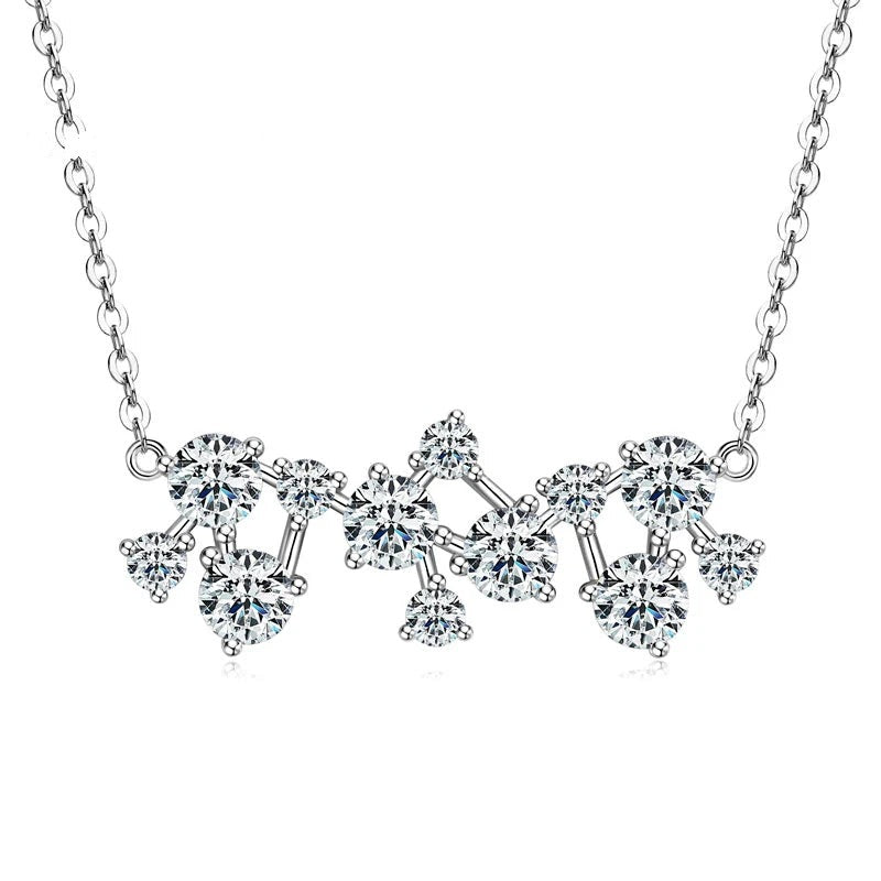 Women's sterling silver necklace with a cluster of round brilliant cut cubic zirconia stones