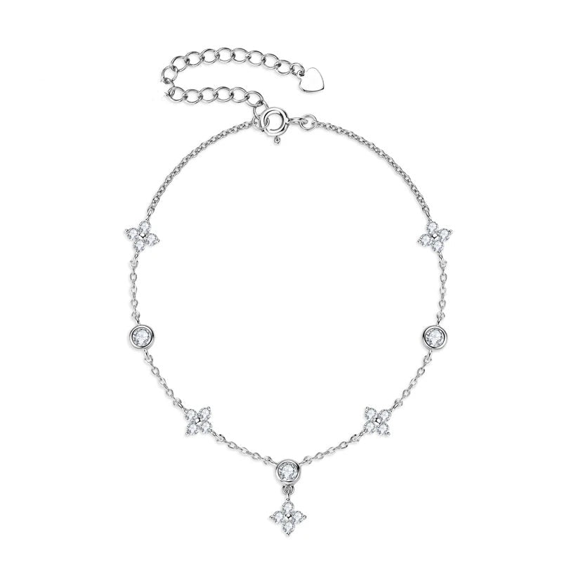 Delicate women's silver 925 bracelet with sparkling cubic zirconia flowers and round stones