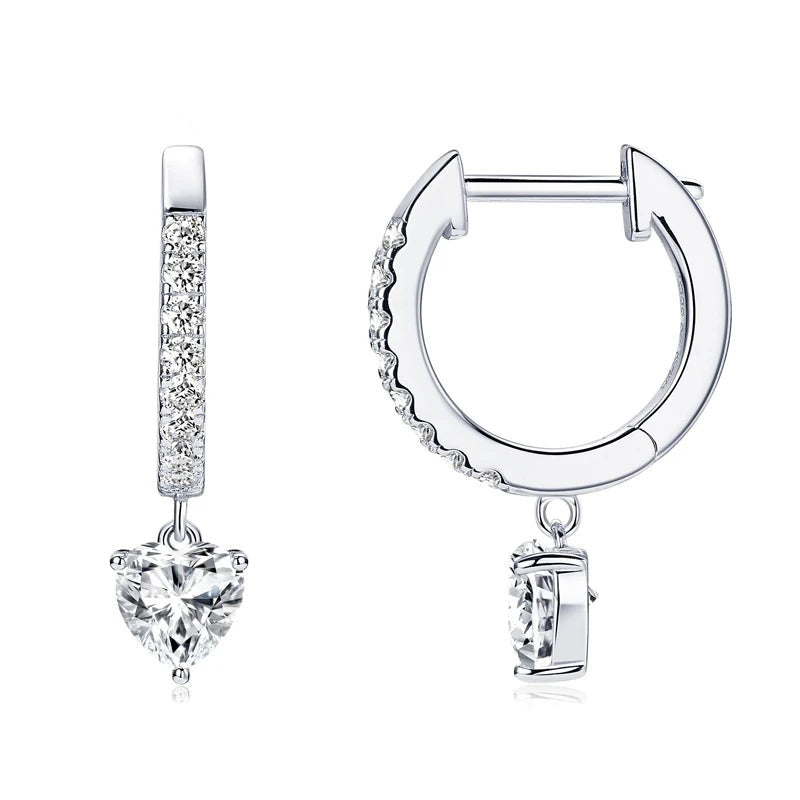 Sparkling women's silver 925 hoop earrings with heart-shaped cubic zirconia drops