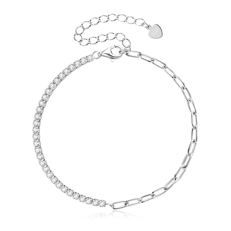 Women's silver 925 bracelet featuring half tennis chain with sparkling cubic zirconia