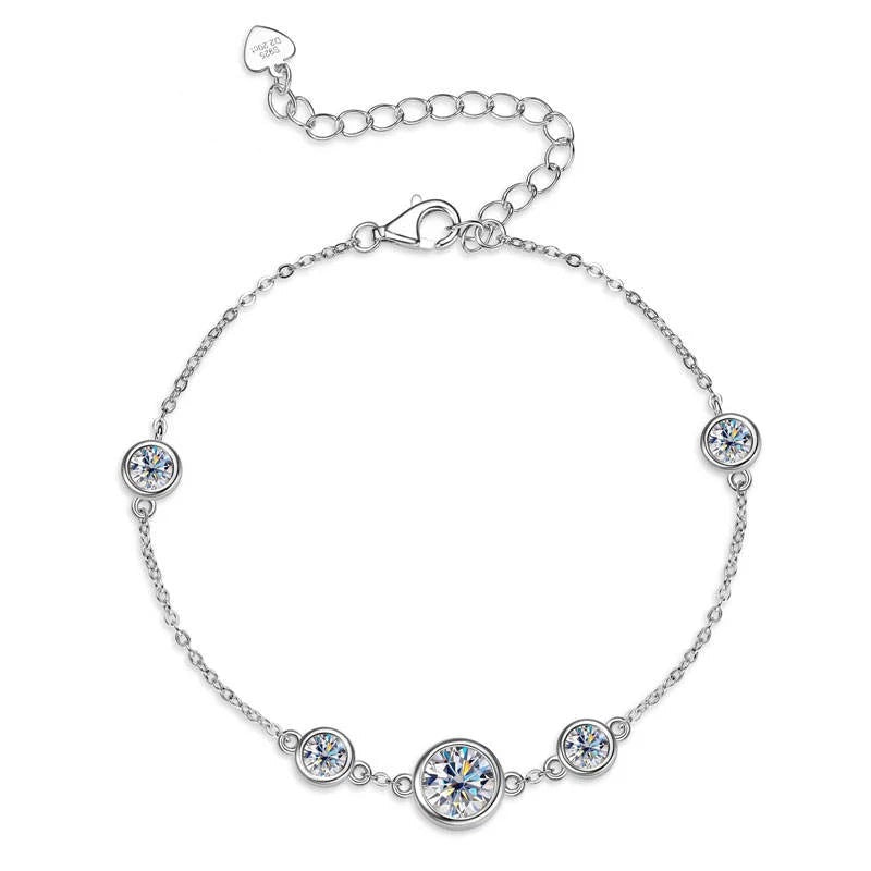 Women's delicate silver 925 bracelet with five bezel-set round brilliant cubic zirconia stones