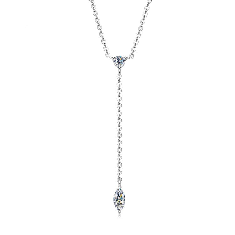 Elegant women's silver 925 lariat necklace with sparkling round and marquise cut gemstones