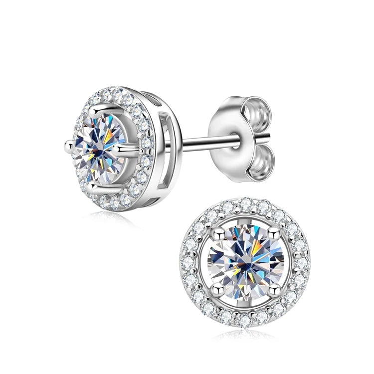 Sparkling silver 925 stud earrings for women with round brilliant cut cubic zirconia stones