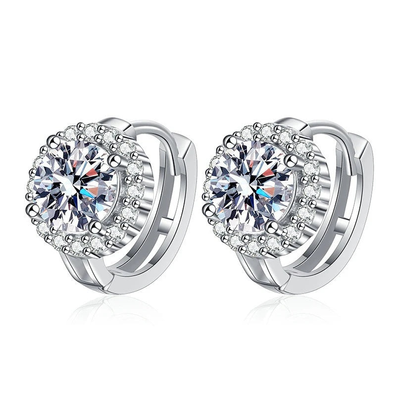 Pair of women's silver 925 hoop earrings with sparkling round cubic zirconia stones