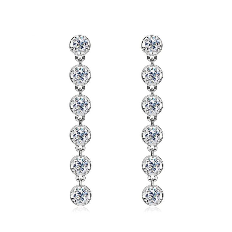 Dangling women's silver 925 earrings with multiple round brilliant cut cubic zirconia stones