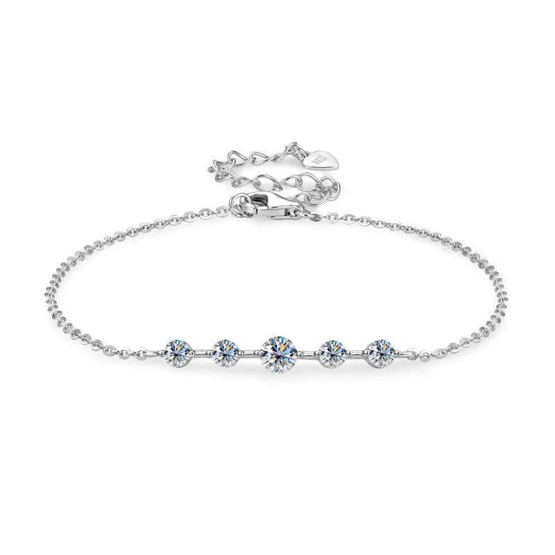 Women's delicate silver 925 bracelet with five sparkling round cubic zirconia stones