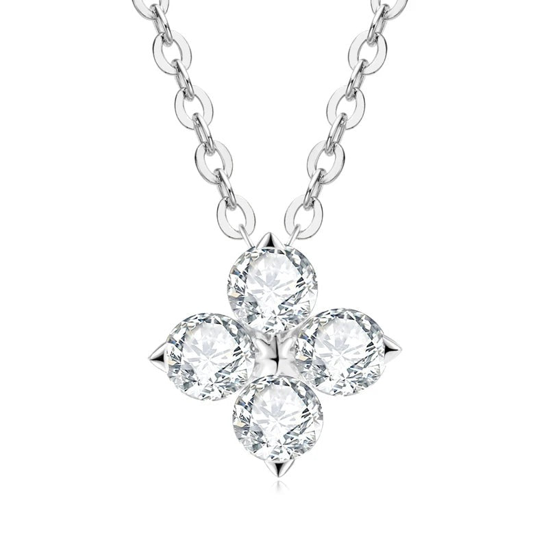 Sparkling silver 925 women's necklace with a four-leaf clover pendant featuring brilliant cubic zirconia