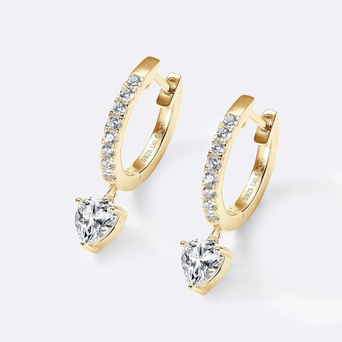 Dainty Heart Moissanite Dangle Hoop Earrings