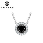 Silver Halo Black Moissanite Round Pendant Necklace