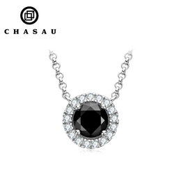 Black Moissanite Halo Pendant Necklace