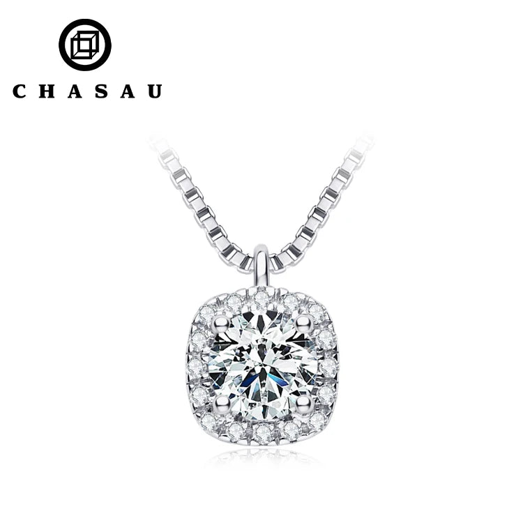 Moissanite Square Halo Pendant Necklace