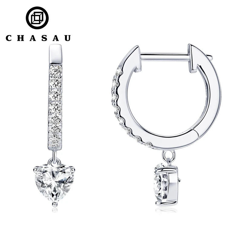 Moissanite Heart Dangle Hoop Earrings