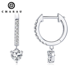 Dainty Heart Moissanite Dangle Hoop Earrings