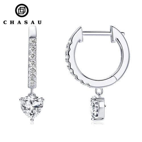Dainty Heart Moissanite Dangle Hoop Earrings