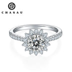 Moissanite Sunflower Halo Ring in Sterling Silver