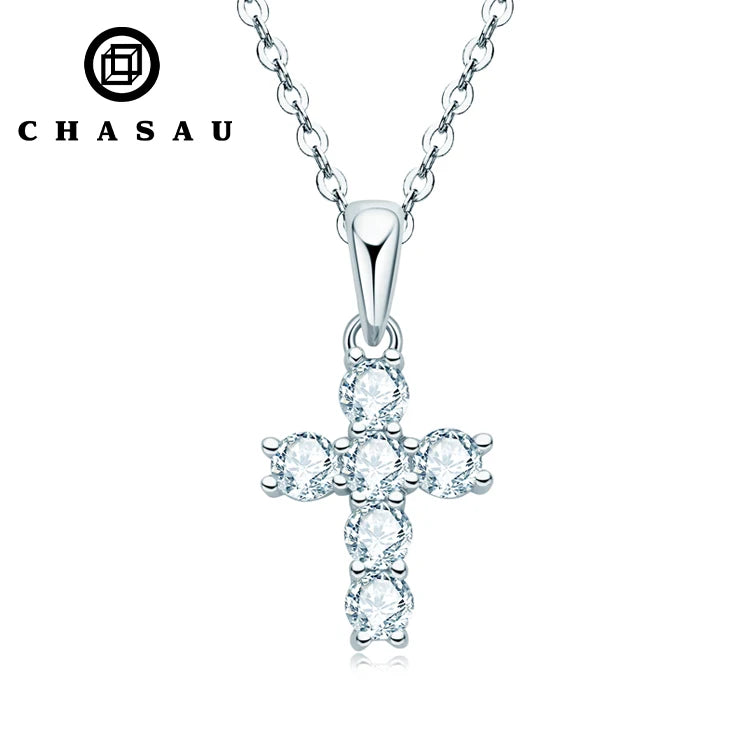 Moissanite Cross Pendant Necklace Silver or Gold