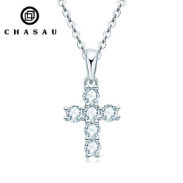 Classic Moissanite Cross Necklace in Silver