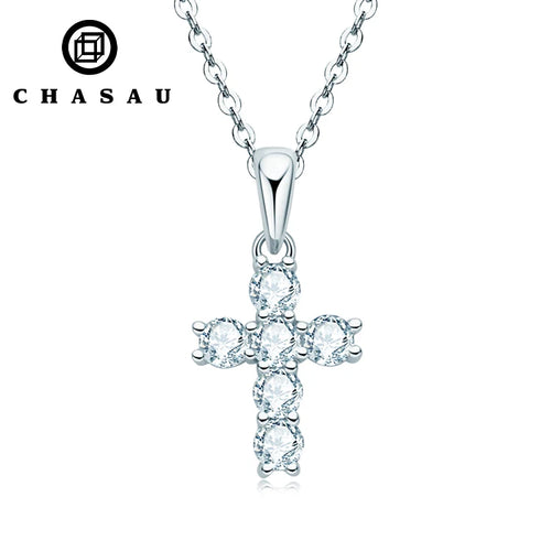 Moissanite Cross Pendant Necklace Silver or Gold