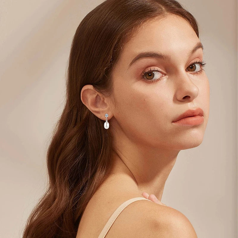 Dainty Oval Pearl & CZ Drop Earrings