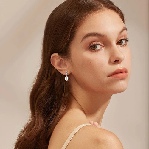 Dainty Oval Pearl And Zirconia Drop Earrings