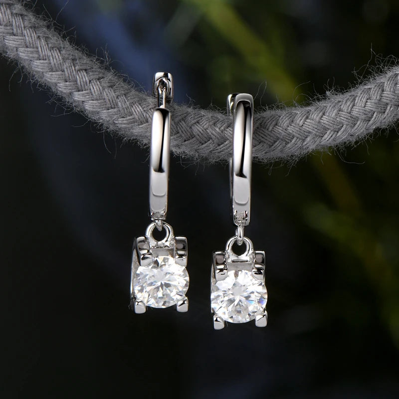 Dainty Moissanite Drop Hoop Earrings