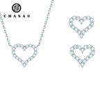 Sterling Silver Moissanite Open Heart Necklace Earrings Set