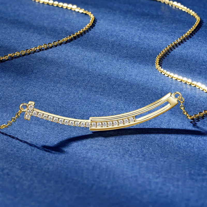 Dainty Smile Bar Gemstone Gold Silver Necklace