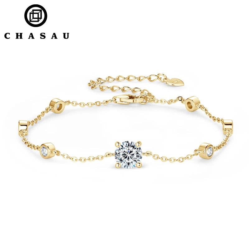 Dainty Round Stone Adjustable Chain Bracelet