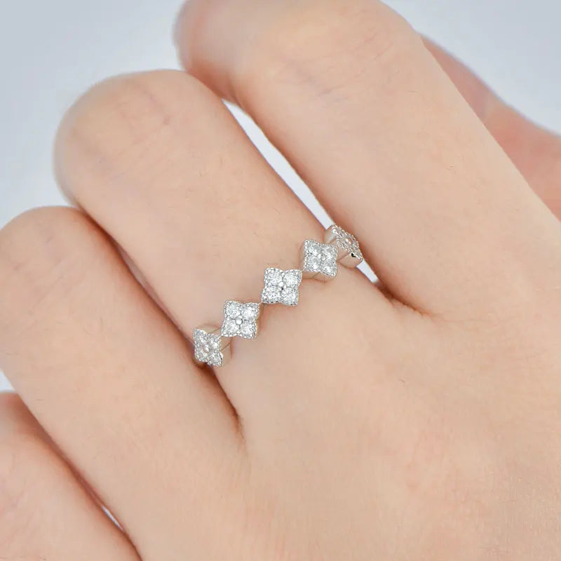 Moissanite Clover Cluster Stackable Ring