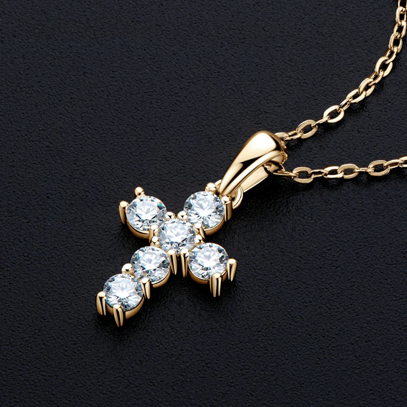 Moissanite Cross Pendant Necklace Silver or Gold