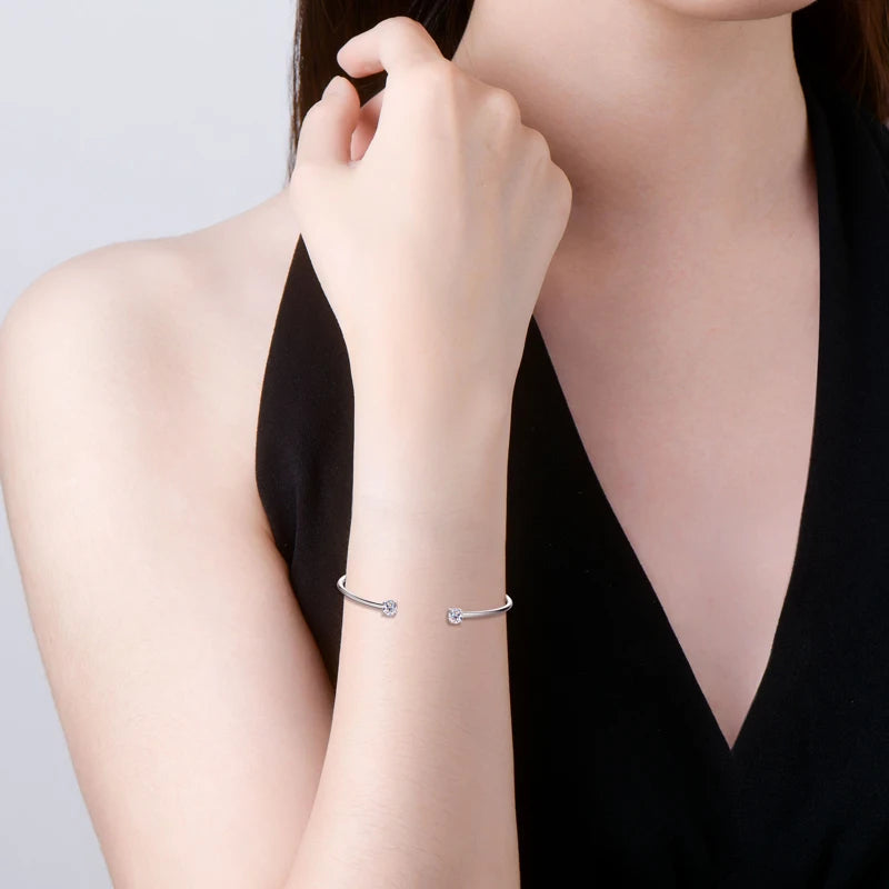 Two Stone Moissanite Open Cuff Bangle