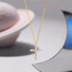 Gold-Tone Cubic Zirconia Cross Pendant Necklace