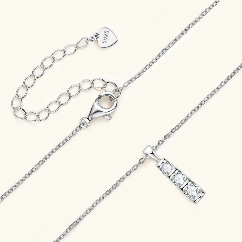 Three Stone Bar Pendant Necklace Dainty Chain