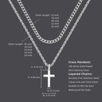 Men's Layered Cuban Rope Chain Cross Necklace