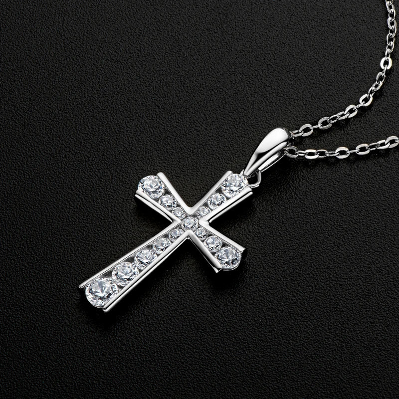 Pave Cubic Zirconia Cross Pendant Necklace