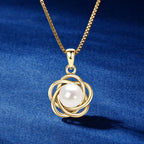 Intertwined Loop Flower Pearl Pendant Necklace