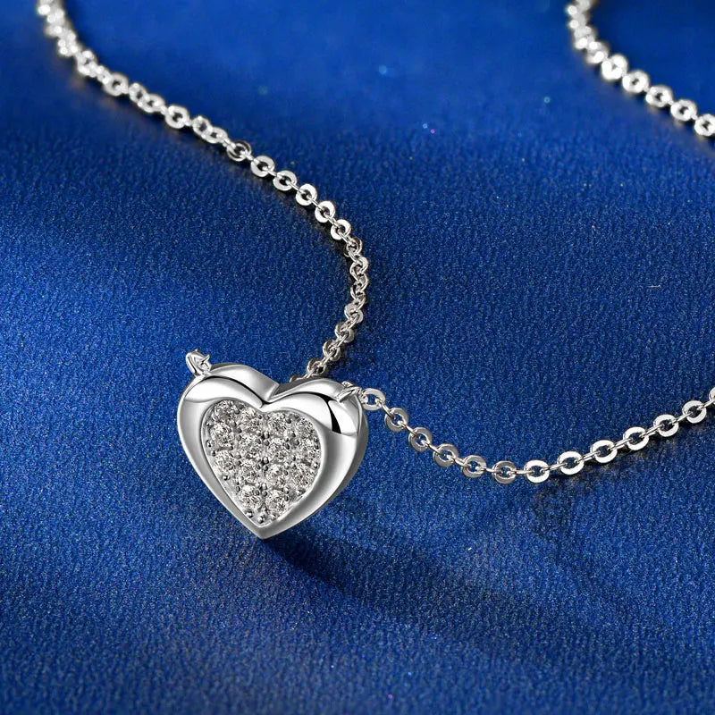 Pavé Moissanite Heart Pendant Necklace in Silver