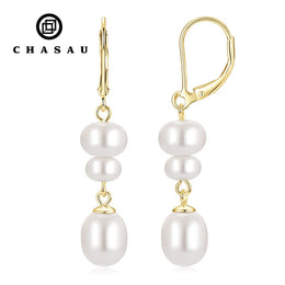 14k Gold Plated 925 Silver Pearl Dangle Drop Earrings