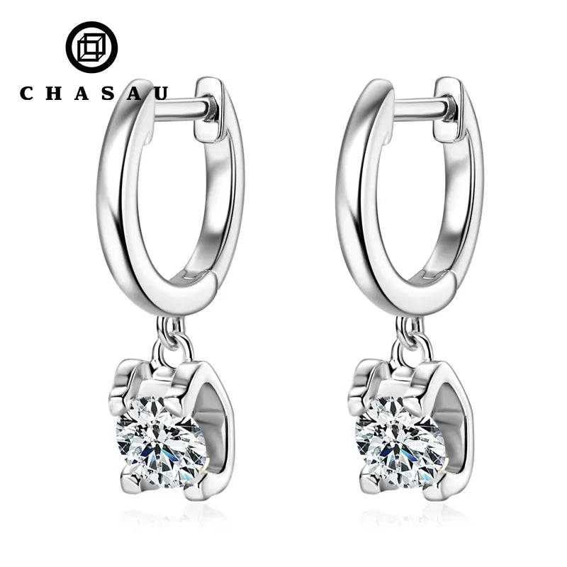 Dainty Moissanite Drop Hoop Earrings