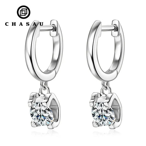 Dainty Moissanite Drop Hoop Earrings