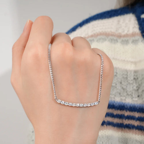 Curved Bar Cubic Zirconia Line Necklace