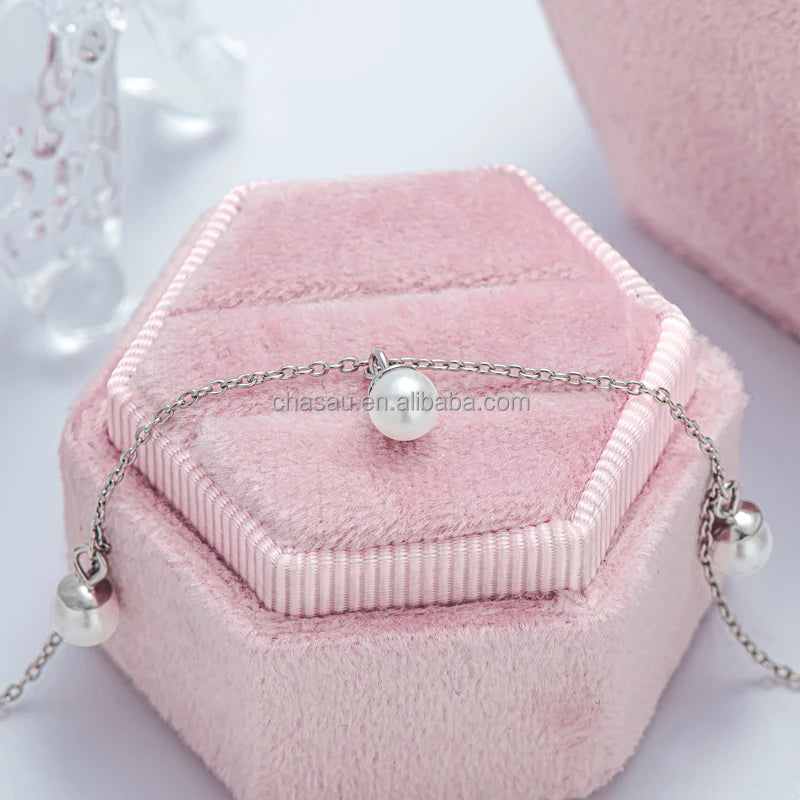 Dainty Silver Anklet with 5mm Pearl Drops
