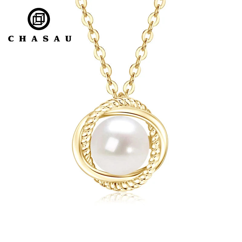 Interlocking Rings AAA Freshwater Pearl Pendant Necklace